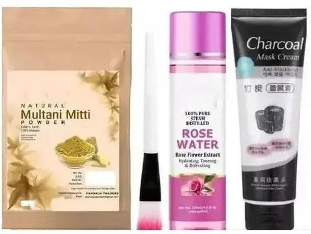 Elderwand Multani Mitti Gulab Jal, Brush and Charcoal Combo Set