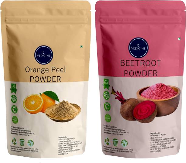VEDICINE 100% Natural & Pure Orange Peel and Beetroot Powder For Face Pack And Hair Pack