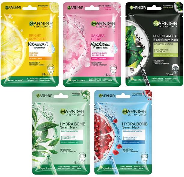 गार्नियर Sheet Mask P05(Light Complete+Hydra Bomb+Sakura White+Hydra Bomb Green+Charcoal)