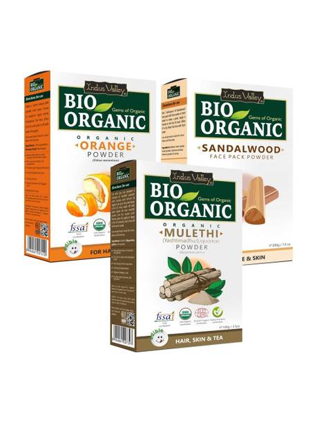 Indus Valley Bio Organic Mulethi+Sandalwood+Orange Peel Powder Combo-Set of 3