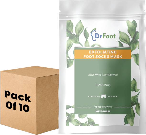 Dr Foot Exfoliating Foot Mask Sock with Glycolic Acid & Aloe Vera - 1 Pair (Pack of 10)