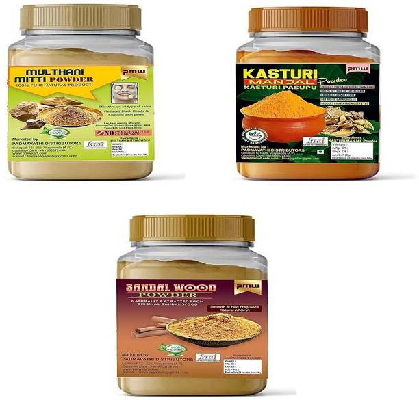 PMW Sandalwood, Multani Mitti, Kasturi Haldi Powder For Face Pack, Skin (100g each)