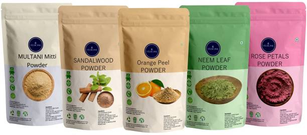VEDICINE Multani Mitti Sandalwood (Chandan) Orange Peel Neem Leaf Rose Petals Powder for Face and Skin (40g each)
