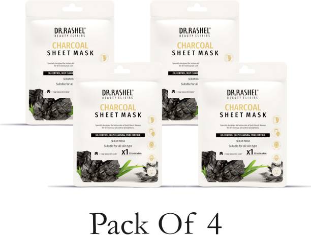 Dr. Rashel CHARCOAL SHEET MASK WITH SERUM THAT CONTROLS OIL, DEEP CLEANSING & PORE CONTROL (PACK OF 4) - 20g*4