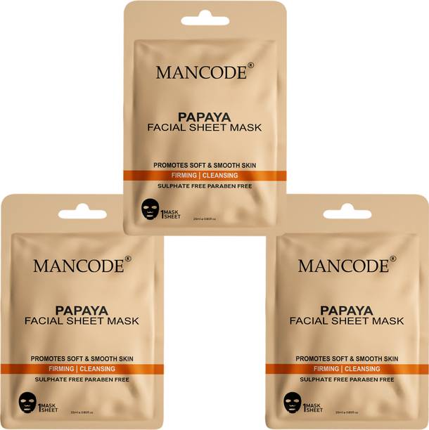 मैनकोड Papaya Facial Sheet Mask for Men & Women Korean Sheet Mask Pack of 3