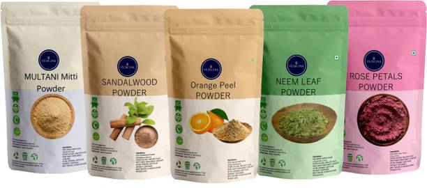 VEDICINE Combo of- Multani Mitti Sandalwood (Chandan) Orange Peel Neem Leaf Rose Petals Powder for Face and Skin (50gm each)
