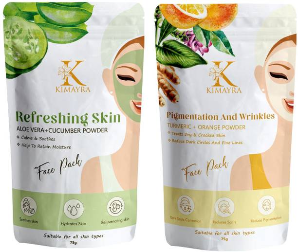 Kimayra World Aloevera + Cucumber & Turmeric + Orange Face Pack Powder Pigmentation & Wrinkles