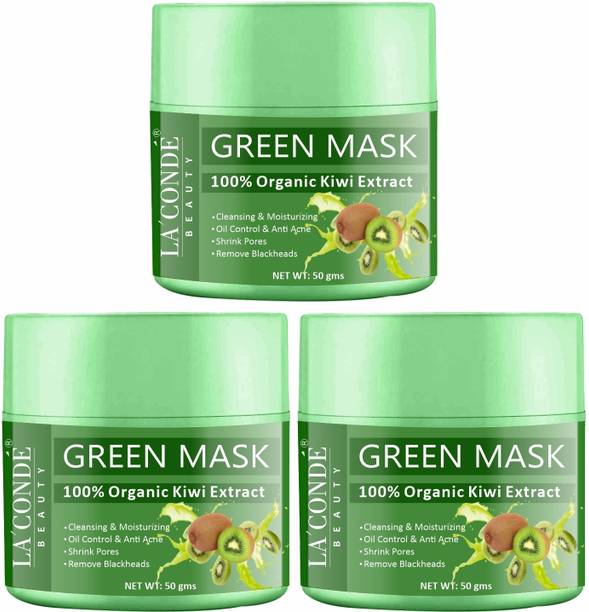 La'Conde Green Face Mask with Kiwi Extract Anti-Acne Brightening Mask Pack of 3 of 50Gms