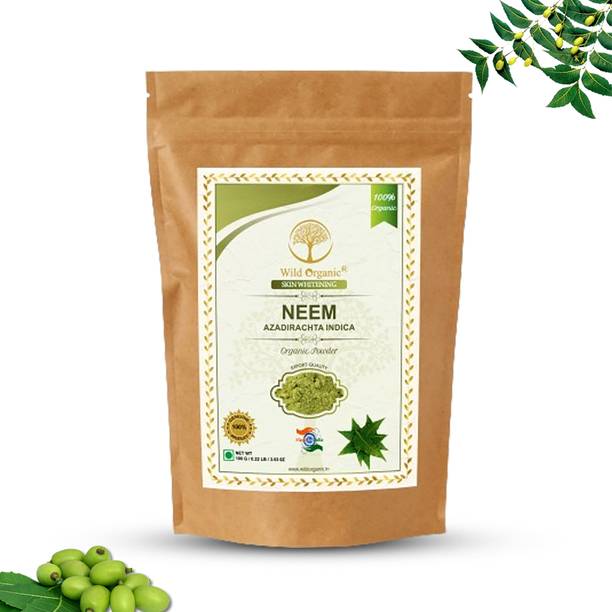 WILD ORGANIC Pure Neem Powder for Face Pack, Acne Care, Oily Skin, Hair & Scalp Care