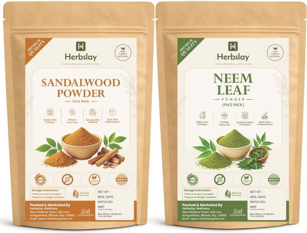 Herbslay Sandalwood and Neem Leaf Powder for Face and Skin | Herbal Face Pack Combo