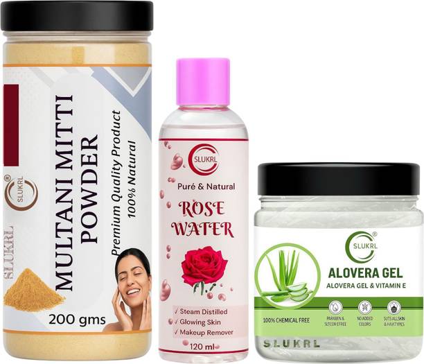 slukrl Aloe Vera Face Gel and Multani Mitti Powder With Gulab Jal Pure And Natural
