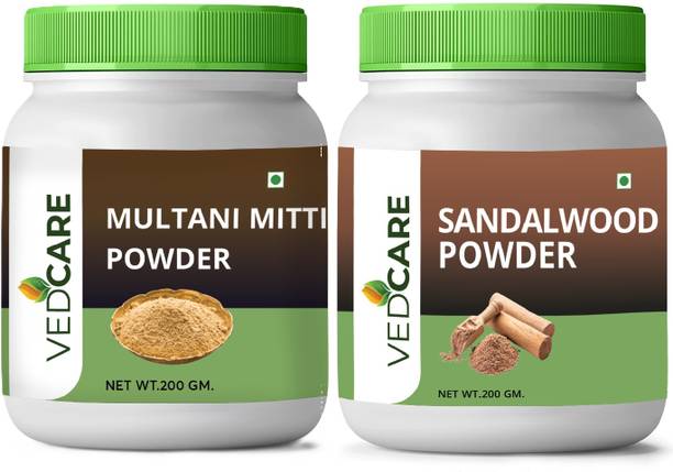 Vedcare Face Pack Combo - Sandalwood Powder & Multani Mitti for Skin Brightening & Glow