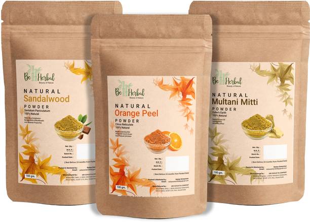 BE HERBAL Orange Peel+Sandalwood+Multani Mitti Powder For Face& Skin 100% Natural &Organic