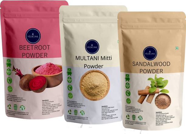 VEDICINE Beetroot Powder Multani Mitti Sandalwood Powder For Face Pack (100g each)