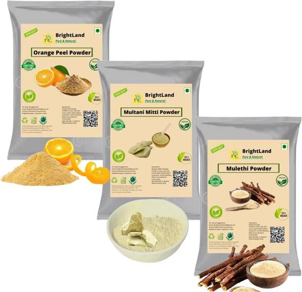 Brightland 100% Pure & Natural Orange peel ,Multani mitti , Mulethi powder pack of 3 ( 105gm Each)