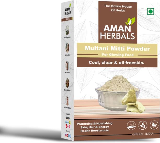 Aman Herbals 100% Pure Multani Mitti Powder for Face Pack & Oil Control – Natural Clay
