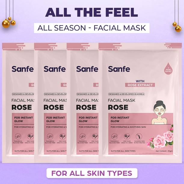 Sanfe Rose Face Sheet Mask 25gm Pack of 4| For radiant & glowing skin