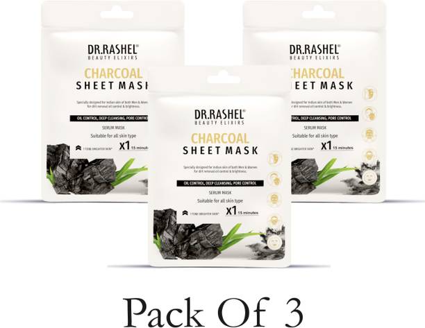 Dr. Rashel CHARCOAL SHEET MASK WITH SERUM THAT CONTROLS OIL, DEEP CLEANSING & PORE CONTROL (PACK OF 3) - 20g*3