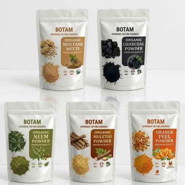 BOTAM Organic Herbal Face Pack Powder Neem Multani Mitti Orange Peel Charcoal Mix