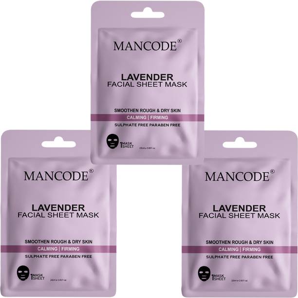 मैनकोड Lavender Facial Sheet Mask for Men & Women Korean Sheet Mask Pack of 3