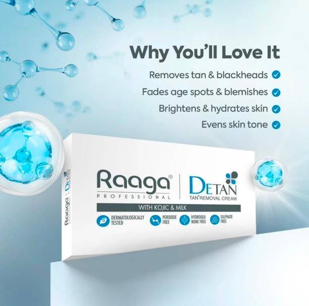 Raga Professional DeTan Tan Removal Cream | Kojic & Milk | Reduces Tan, Dark Spots & Dullness