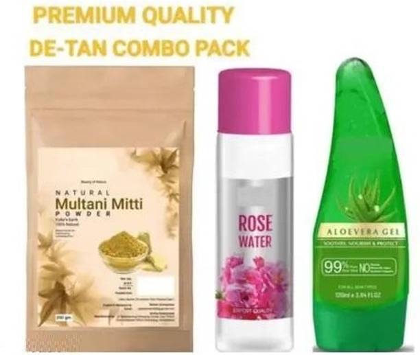 Elderwand 100% Natural Multani Mitti Powder With Rose Water & Face Pack Brush Aloevera gel