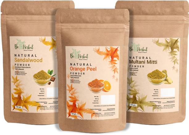 BE HERBAL Orange Peel+Sandalwood+Multani Mitti Powder For Face& Skin 100% Natural &Organic