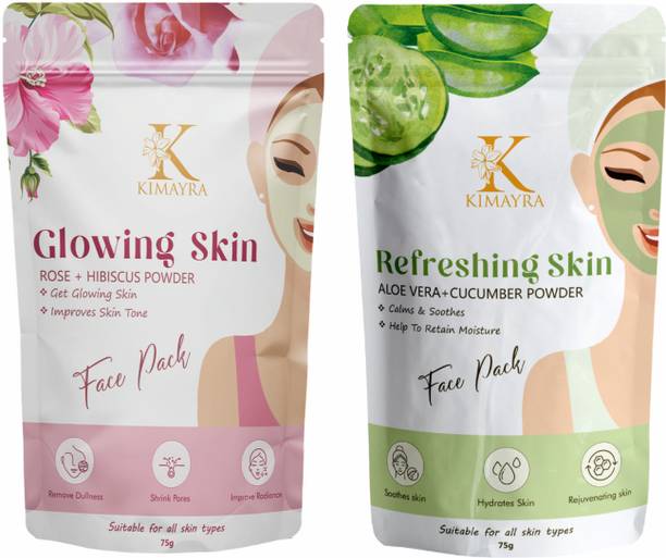 Kimayra World Aloevera + Cucumber Rose + Hibiscus Face Pack Powder For Hydrates & Glowing Skin