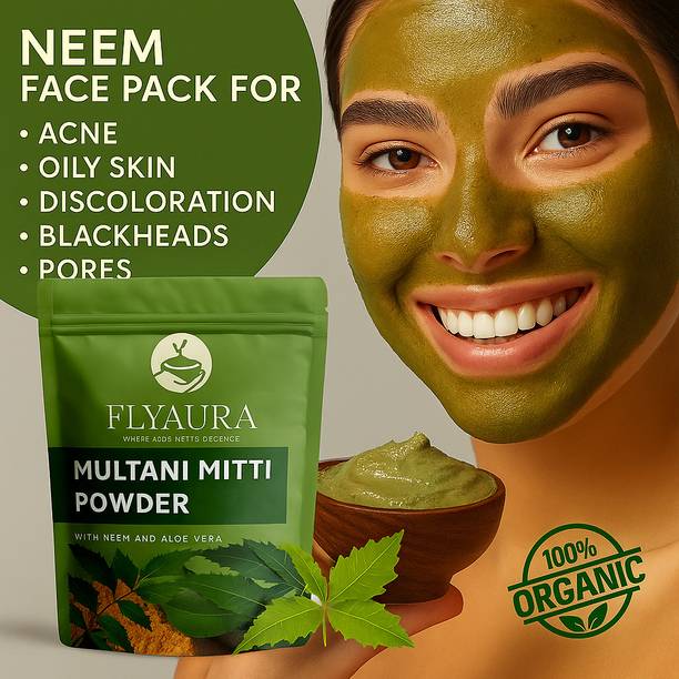 FLYAURA 100% Natural Neem Aloevera and Multani Mitti Powder Mix