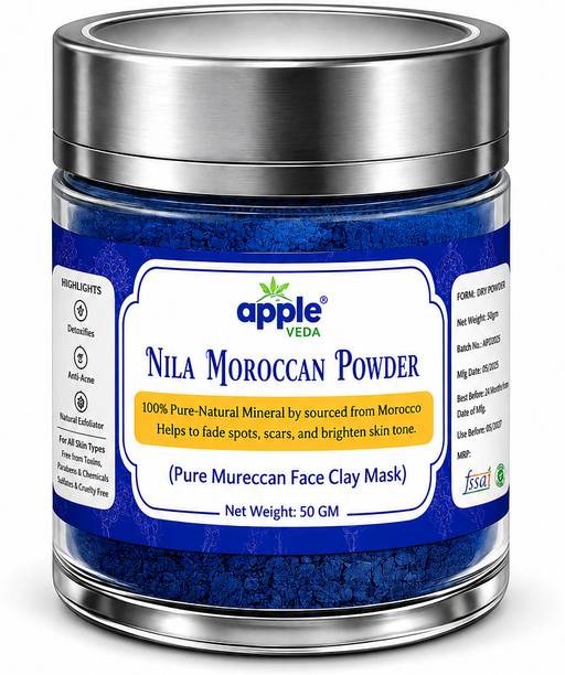 appleveda Nila Moroccan Powder 50gm | Natural Blue Face Pack for Glowing Skin