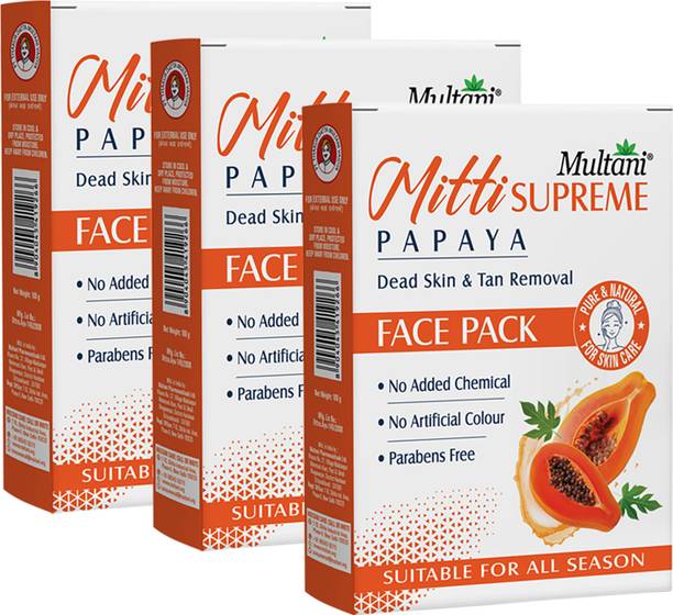 Multani Mitti 100% Pure Papaya Face Powder | Dead Skin & Tan Removal -