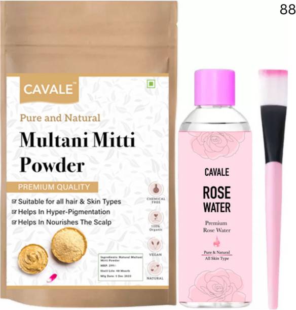 cavale Multani Mitti Combo with Rose Water and Facial Brush