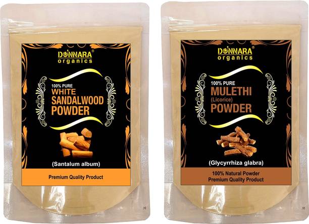 DONNARA organics 100% Natural Sandalwood Powder and Mulethi(Licorice) powder Combo pack of 2 of 150 gms(300 gms)