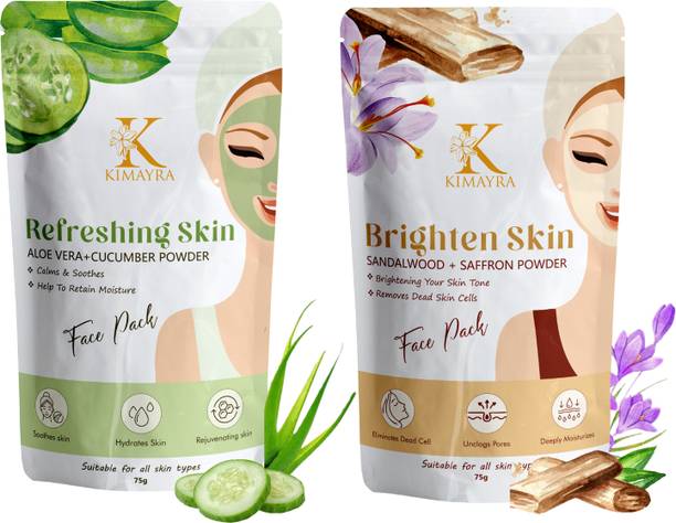 Kimayra World Aloevera + Cucumber & Sandalwood + Saffron Face Pack Powder For Brightening Skin