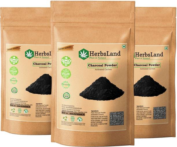 HerbsLand Activated Charcoal Powder for Face and Teeth Whitening (200g Each) (pack of 3)
