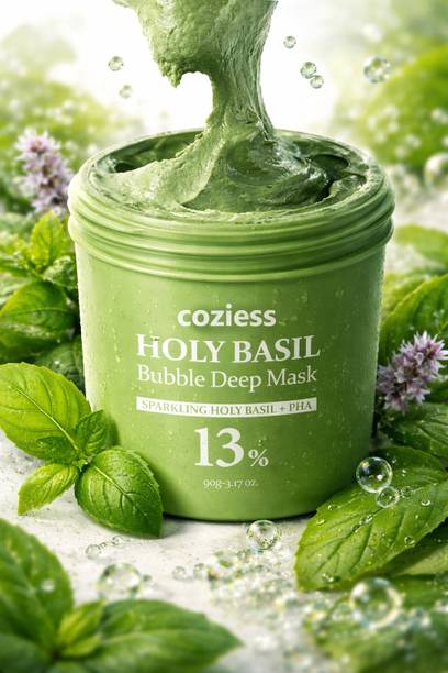 Nityanature Holy Basil Bubble Deep Mask 90g – Korean Clay Fizzing Wash-Off
