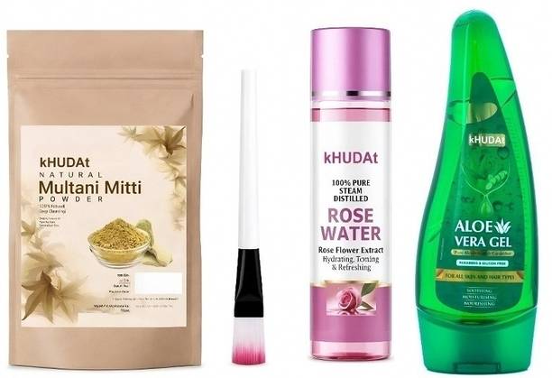kHUDAt Natural Glow Multi-Pack: Multani Mitti, Rose Water and Aloe Vera