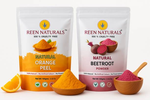 REEN NATURALS Orange Peel & Beetroot Face Pack Combo for Skin Brightening & Pink Glow