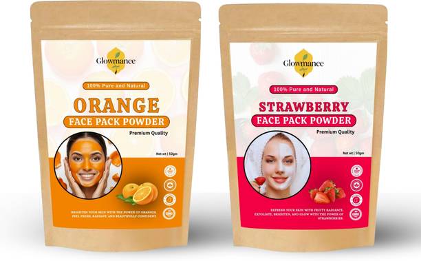 Glowmance Orange Peel + Strawberry Face Pack Powder | Fruity Citrus Glow & Refreshing Skin