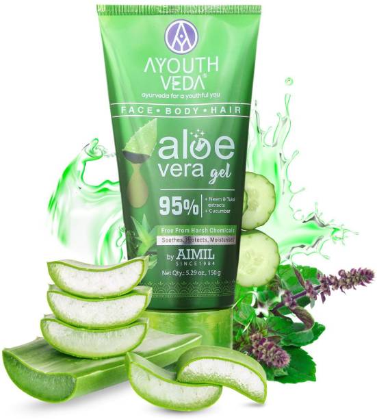 Ayouthveda Aloe Vera Gel|Multi Purpose Gel For Face, Body & Hair|With Neem,Tulsi & Cucumber