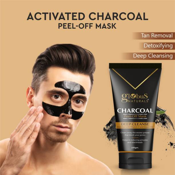 Globus Naturals Activated Charcoal Peel off Mask For Men Enriched With Vitamin-E, Aloevera, Turmeric, Saffron, Green Tea |Deep Cleansing Peel off Mask| Dead Cells removal Peel off Mask| Black heads removal Peel off Mask| Oil Control Peel off Mask|