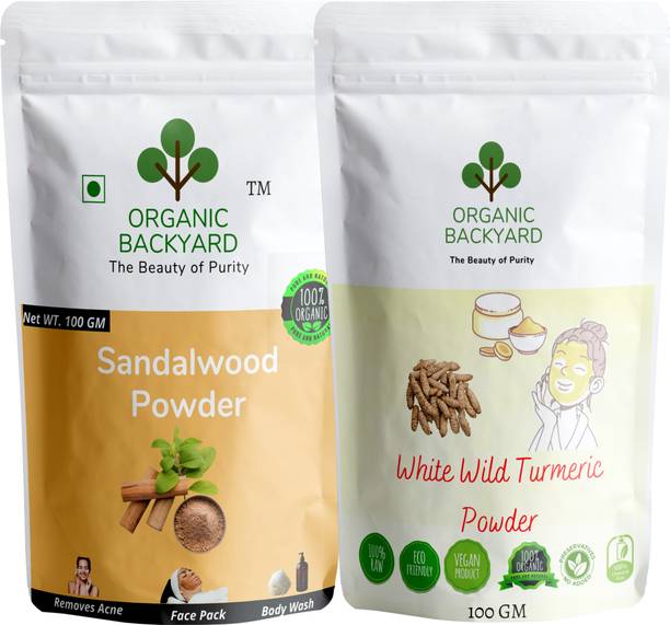 Organic Backyard Sandalwood(chandan) and White Wild Turmeric powder for Face Care 100gm Each