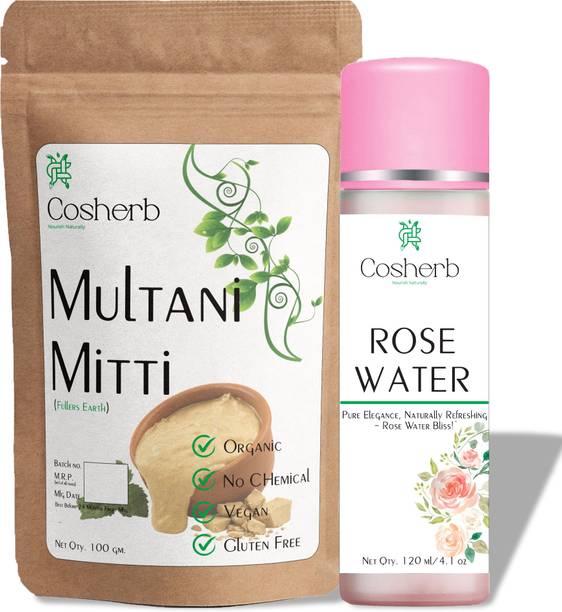 Cosherb Pure Multani mitti powder| Rose Water facepack for Skin Care