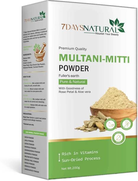 7days natural 100% Pure Multani Mitti Powder | For Skin Glow and Hair Care