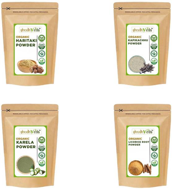 Shudhveda Organic Haritaki, Kapikachhu, Karela & Licorice Root Powder-Combo Pack (100g*4)