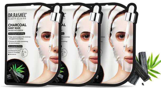 Dr. Rashel CHARCOAL SHEET MASK WITH SERUM THAT CONTROLS OIL, DEEP CLEANSING & PORE CONTROL (PACK OF 3) - 20g*3