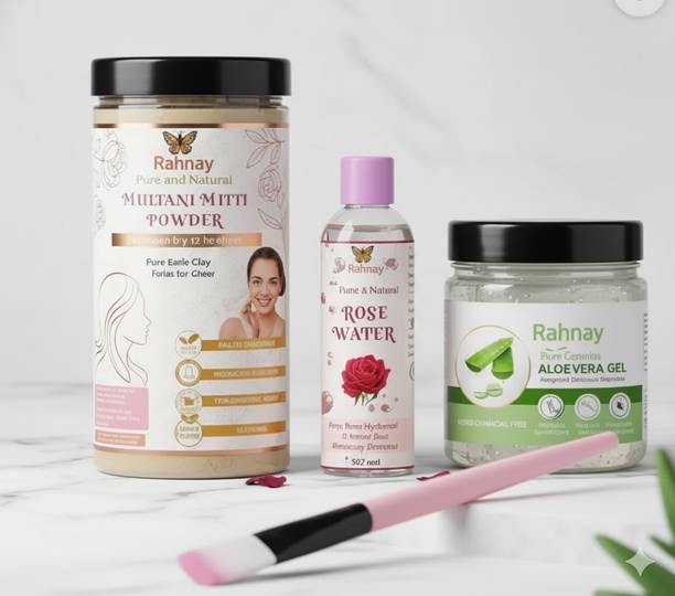 रहनय Aloe Vera Face Gel and Multani Mitti Powder Pure Rose Gulab Jal (440ml)