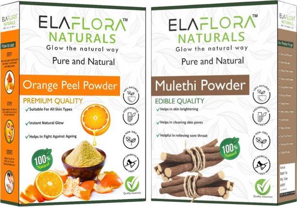 ELAFLORA Orange Peel & Mulethi (Licorice Root) Powder Combo 100% Pure ( 100g x 2 )
