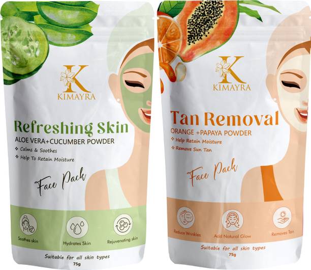 KIMAYRA Aloevera + Cucumber & Orange +Papaya Face Pack Powder Reduce Wrinkles/Fine Lines