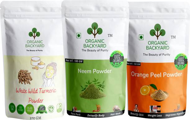 Organic Backyard White Wild Turmeric,Neem and Orange Peel Powder for Face Care 100gm Each